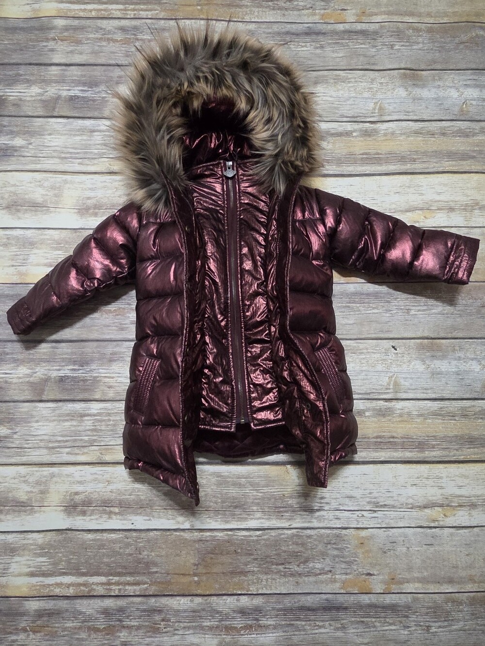 Appaman Metallic Kids Girls Winter Ski Puffer Jacket with Faux Fur Hood Size 3T